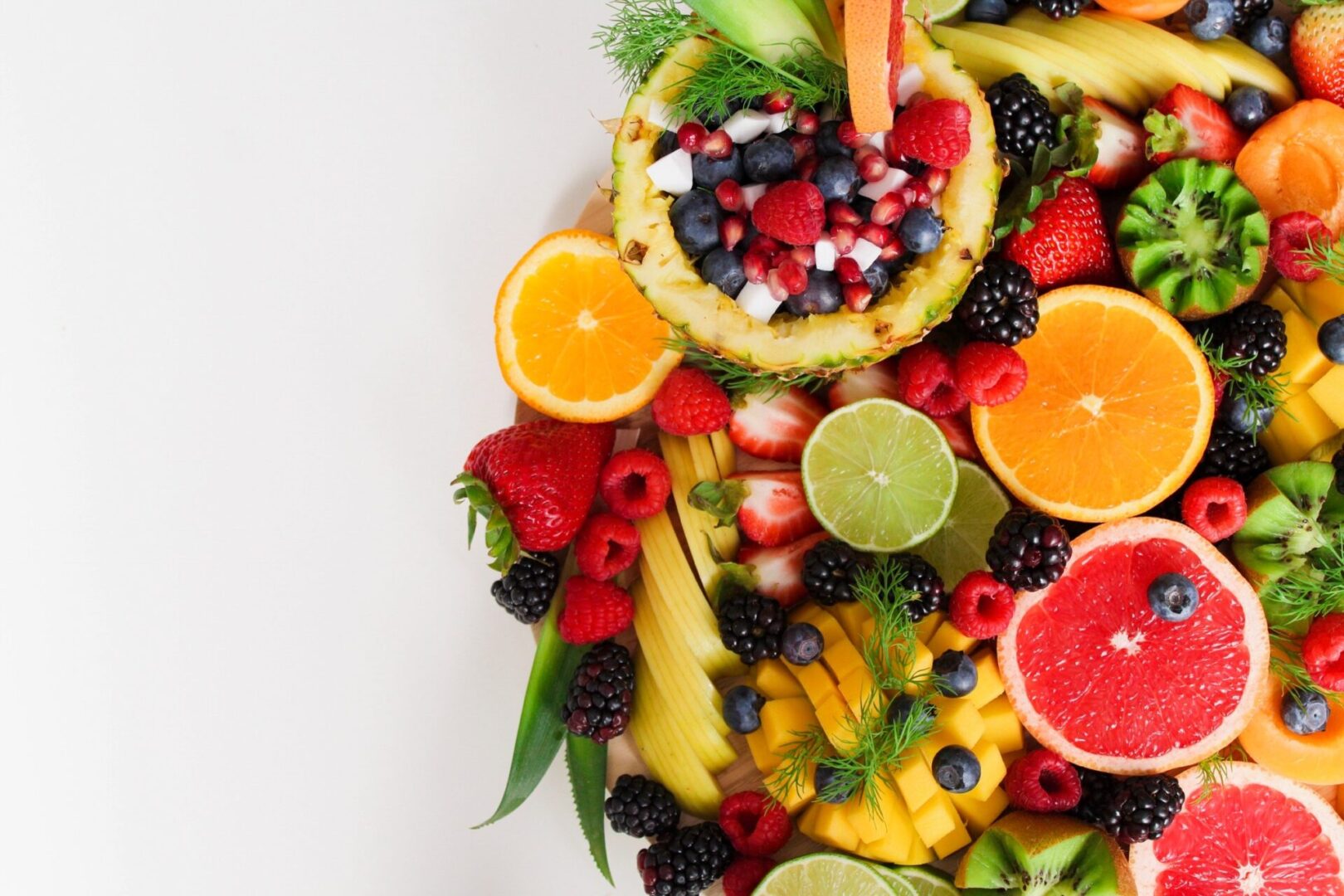 closeup shot of colorful fruits on a white background